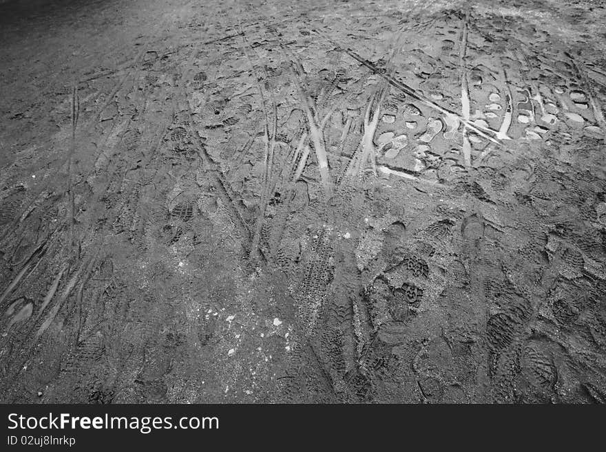 Footprints on the sidewalk