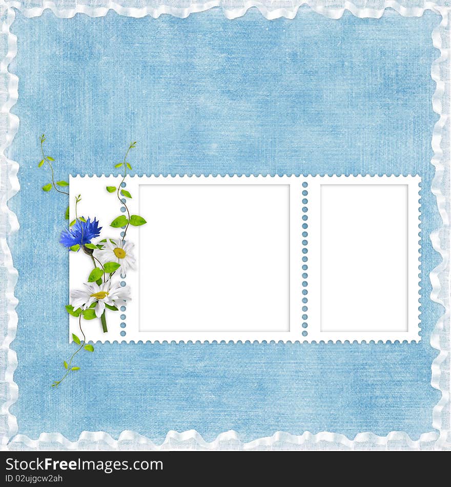 Card for the holiday with flowers on the blue background. Card for the holiday with flowers on the blue background