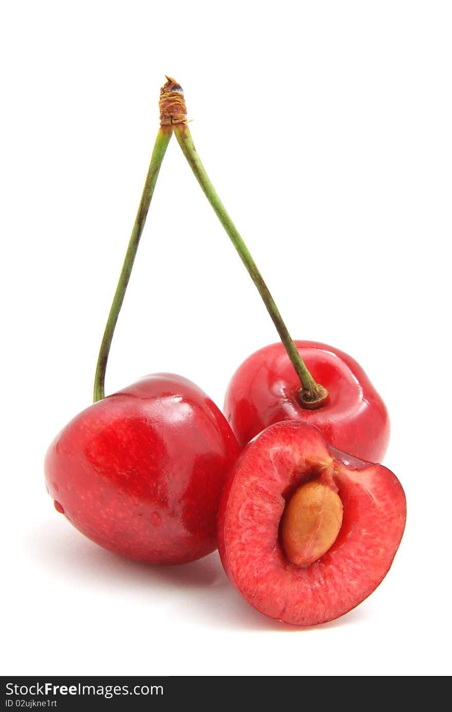 Isolated sweet cherries. Element of design.