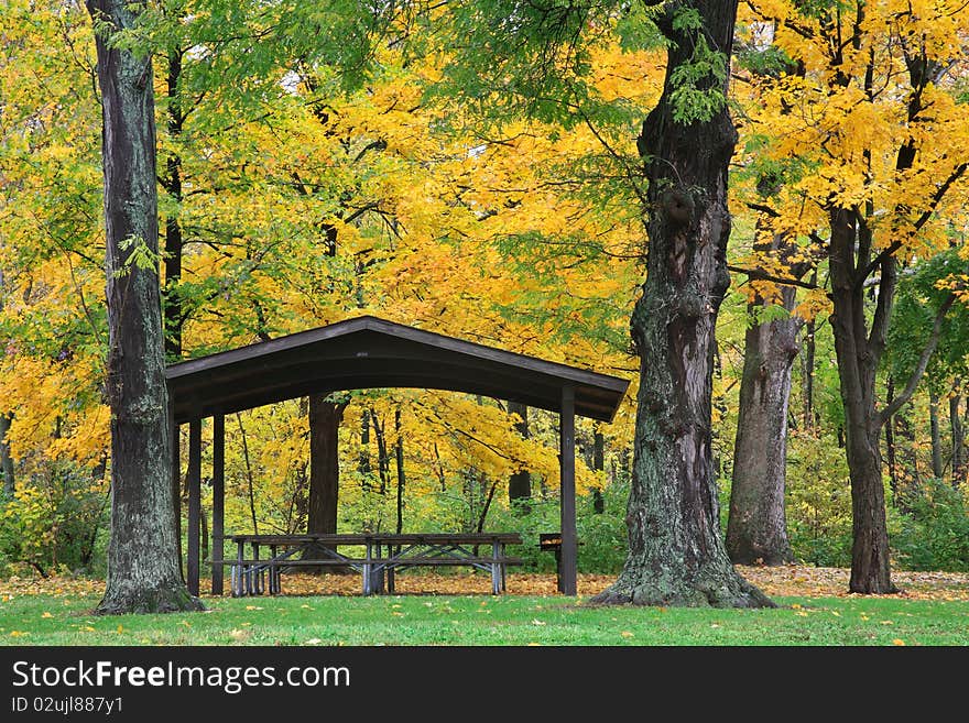 A Picnic Grotto In Autumn At The Park, Sharon Woods, Southwestern Ohio