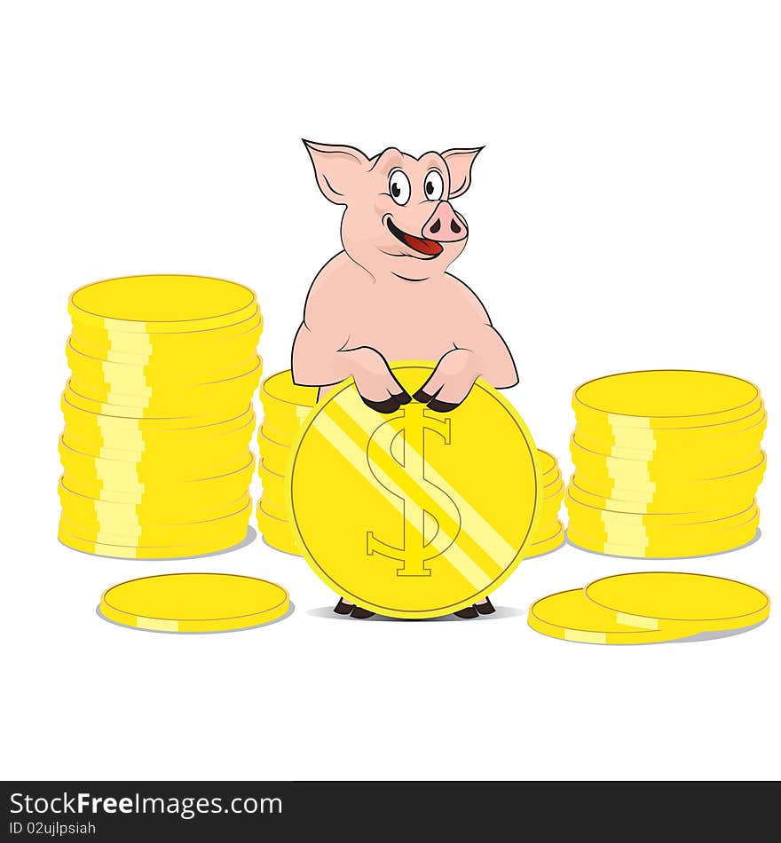 Vector illustration of a pig with the money