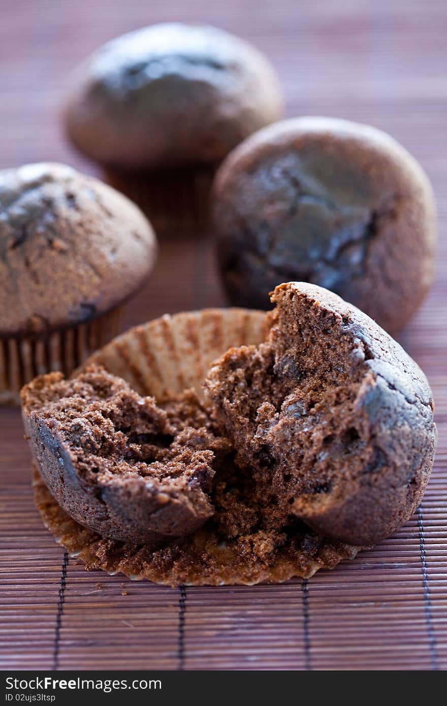 Homemade tasty chocolate muffin with choco chips