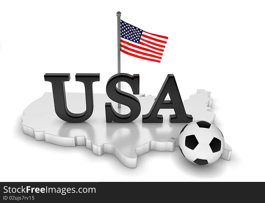 3D rendered scene with soccer ball and flag. 3D rendered scene with soccer ball and flag.