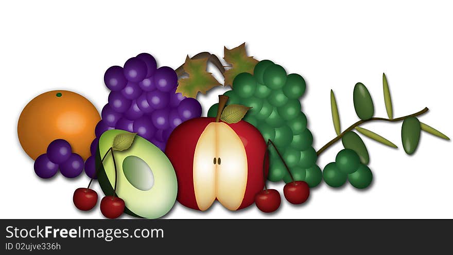 Illustration of a collection of different fruits