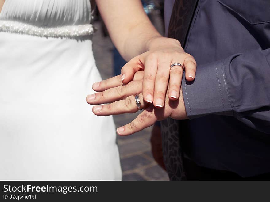 Wedding rings of just merried pair