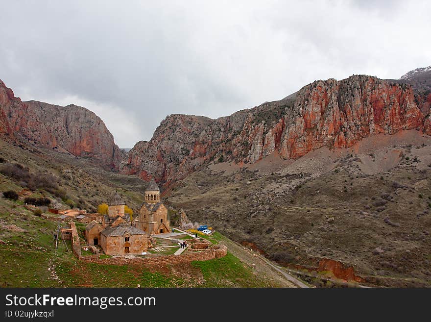 Background of Armenian monastery in the valley of red rocks. Background of Armenian monastery in the valley of red rocks