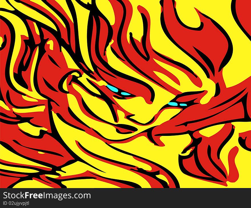 Abstract blue eyed woman in flames. Abstract blue eyed woman in flames