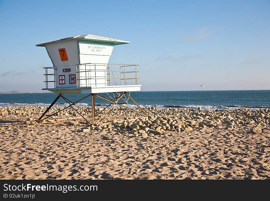 Lifeguard station on the beach in Southern California