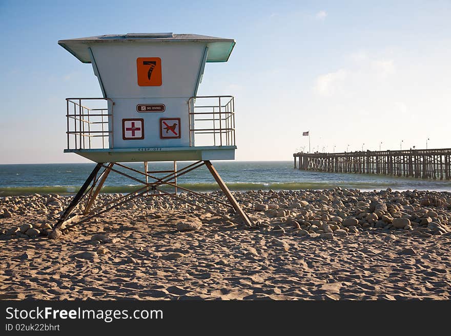 Lifeguard station on the beach in Southern California