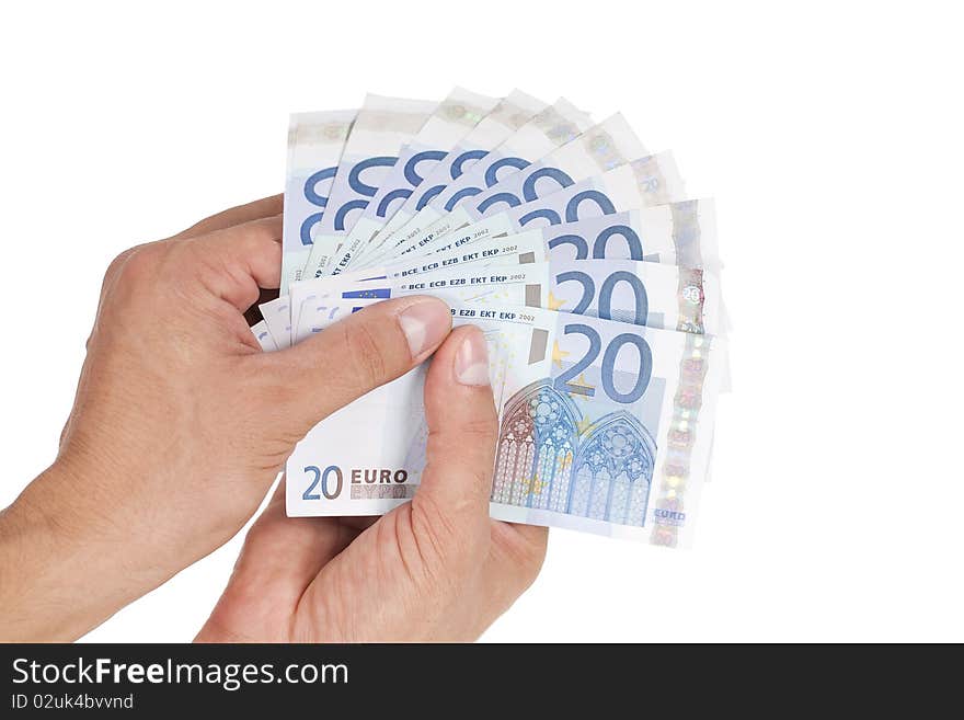 Two hands holding european  money (Euro). Two hands holding european  money (Euro)