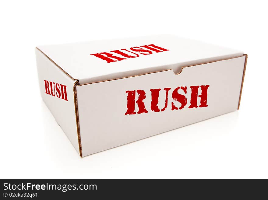 White Box with the Word Rush on the Sides Isolated on a White Background. White Box with the Word Rush on the Sides Isolated on a White Background.