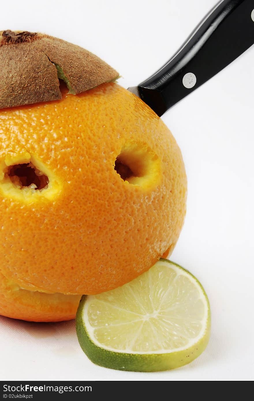 Orange face with eating a lemon with kiwi hat