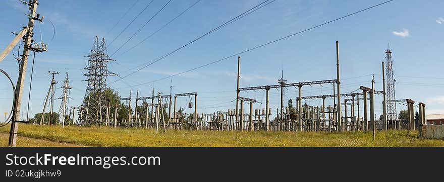 High voltage electricity pillars, panorama