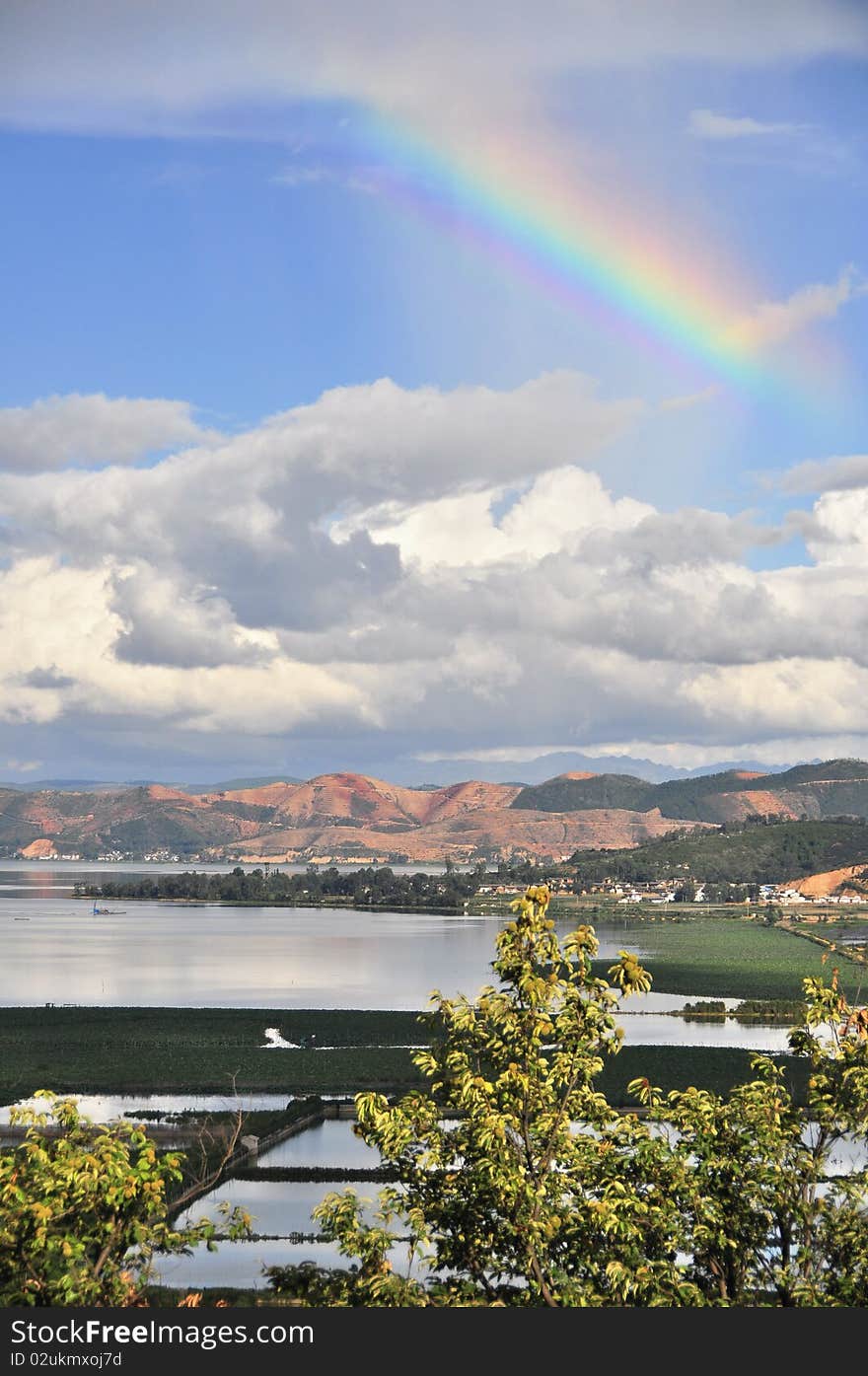 The beautiful scenery rainbow after rain