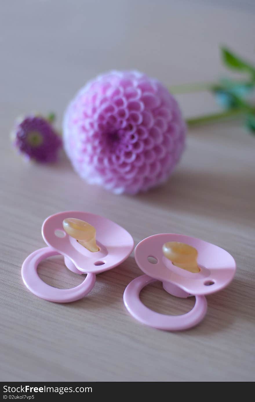 Baby s pacifier and pink flower