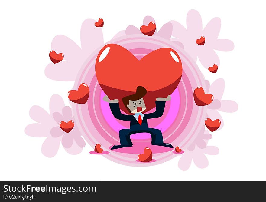 Image of a man who is carrying heart on his shoulders on valentine day. Image of a man who is carrying heart on his shoulders on valentine day