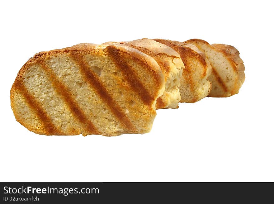 Traditional  ciabatta bread used for bruschetta and other appetizers isolated over white