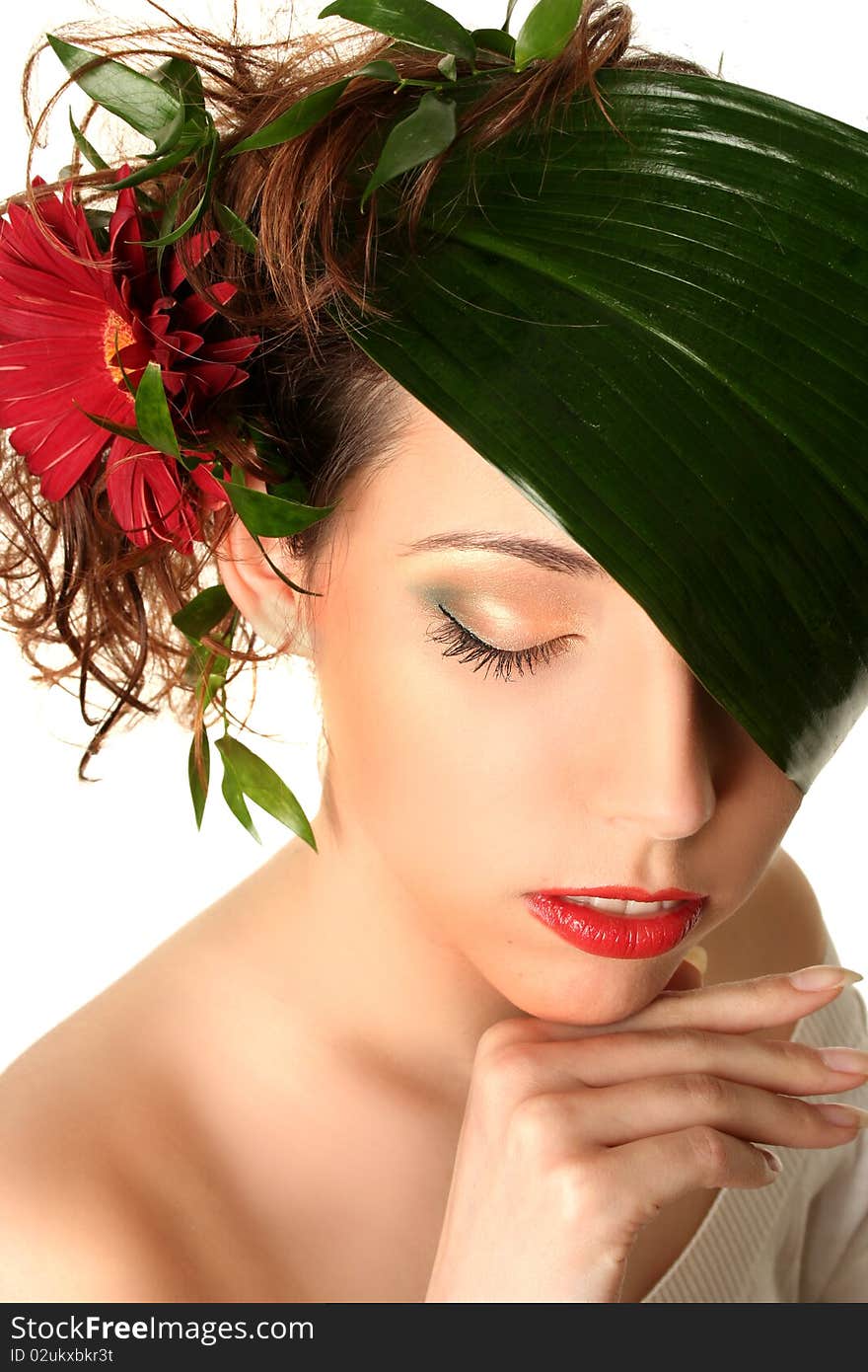 Beautiful spring-woman on white background. Beautiful spring-woman on white background