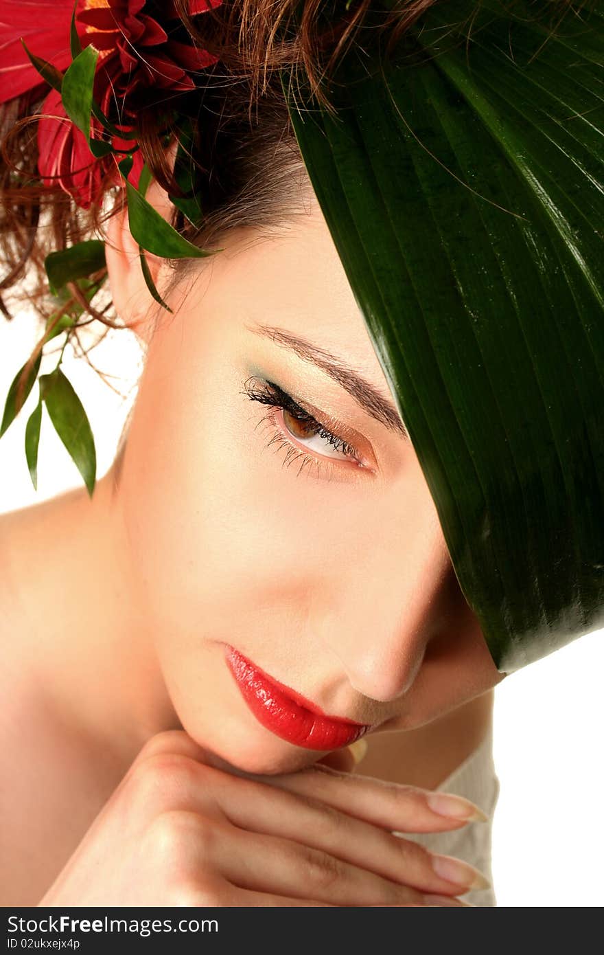 Beautiful spring-woman on white background. Beautiful spring-woman on white background