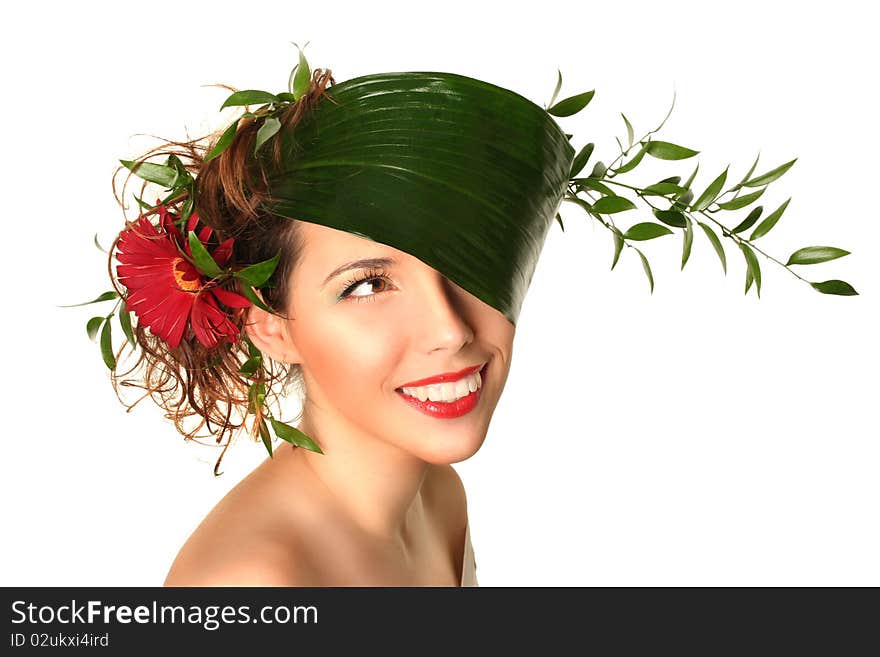 Beautiful spring-woman on white background. Beautiful spring-woman on white background