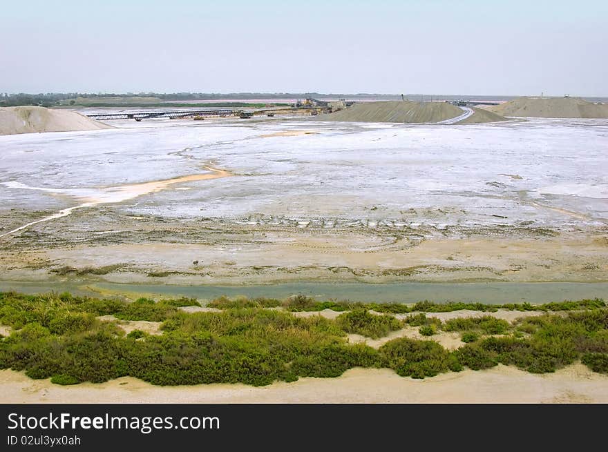 Look over the salt fields Salin de Giraud south of the Camargue