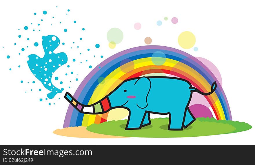 The elephant with the rainbow isolated on white background. The elephant with the rainbow isolated on white background