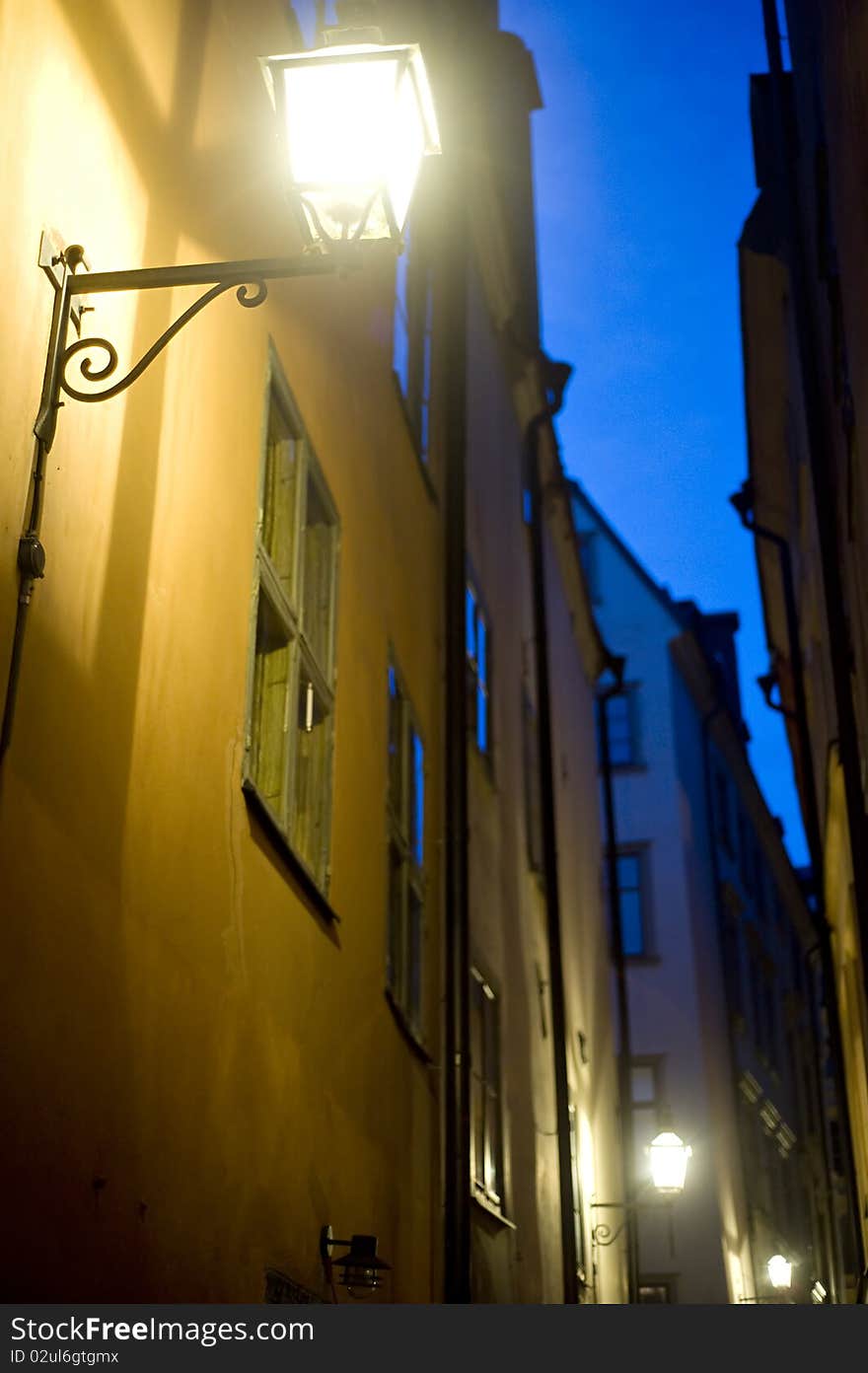 Old fashioned lantern on old Stockholm street ( Gamla Stan )