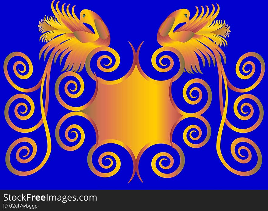 Illustration of the bird and pattern whorl on turn blue background