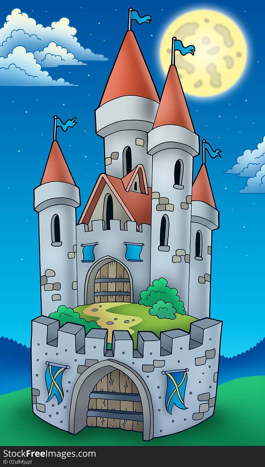 Night View On Tall Castle