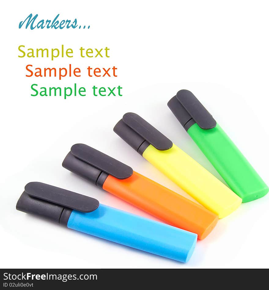 Four colorful markers isolated on white background