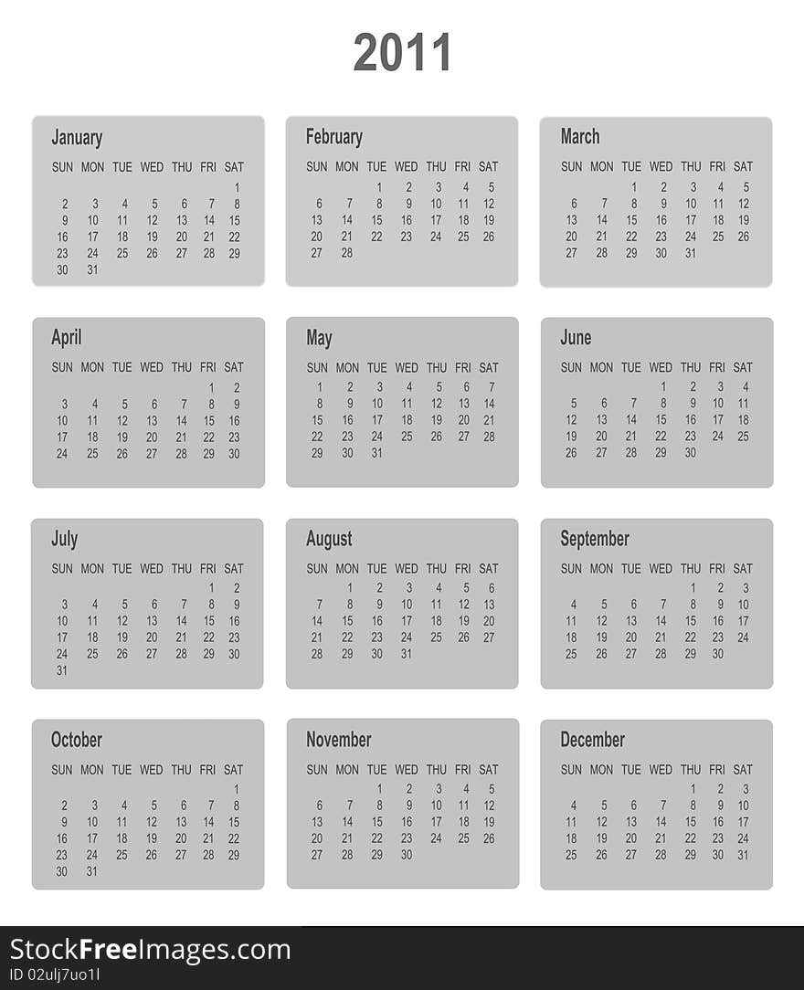 Calendar for year 2011.  format.