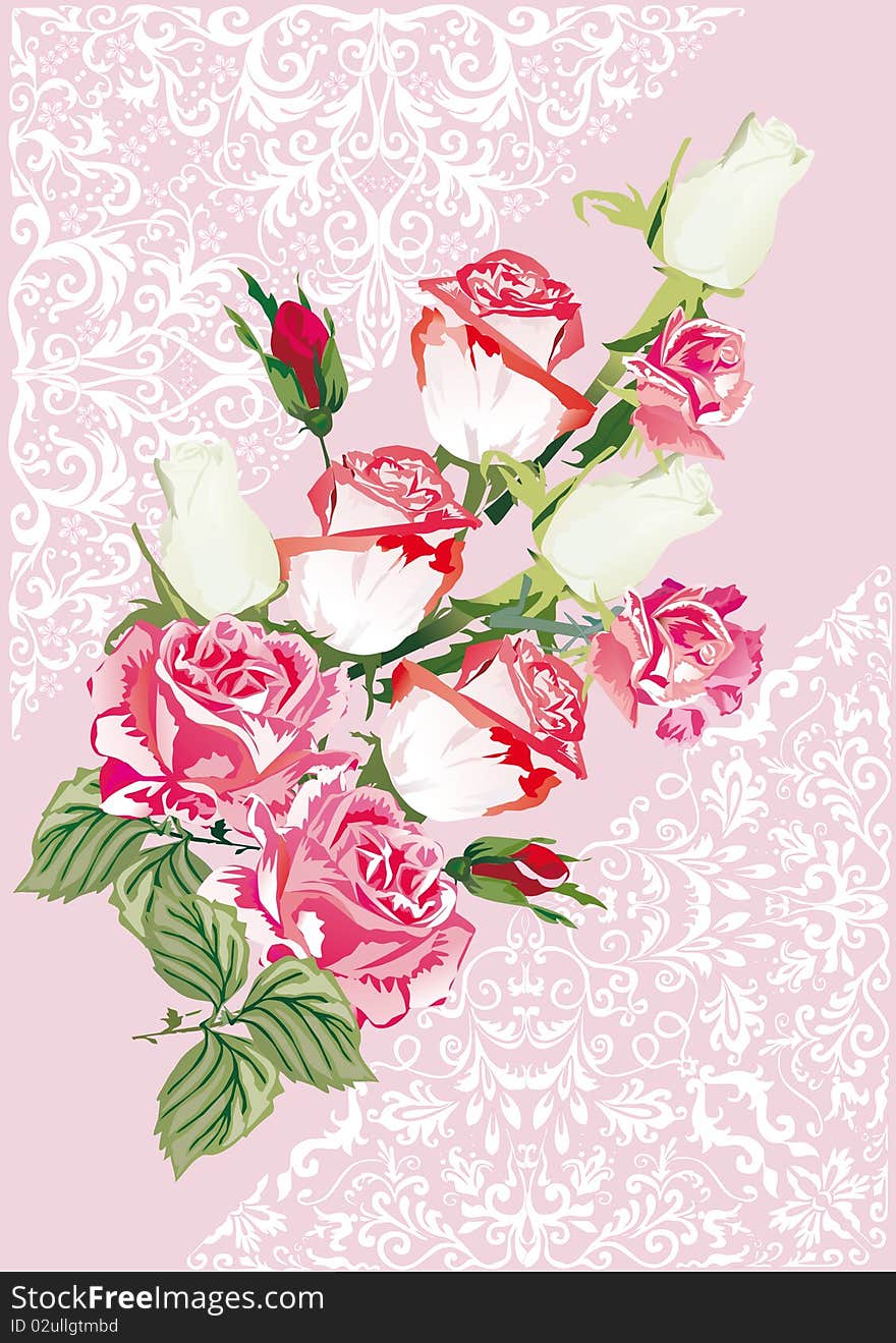 Light Roses On Pink Decorated Background