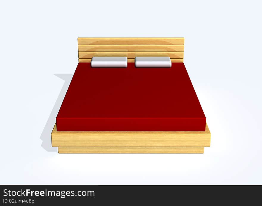 3d image with a wooden bed