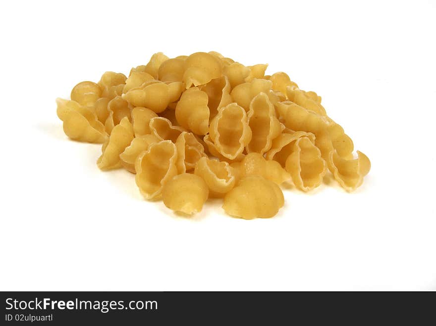 Pasta shells on a white background