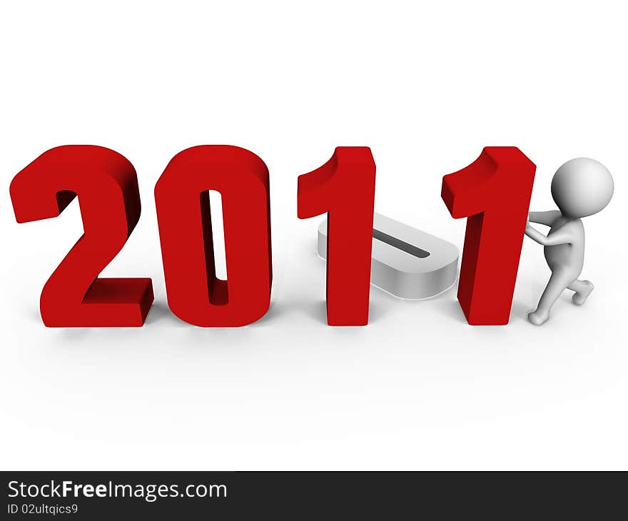 A human is replacing the numbers to form new year 2011, a conceptual 3d image. A human is replacing the numbers to form new year 2011, a conceptual 3d image