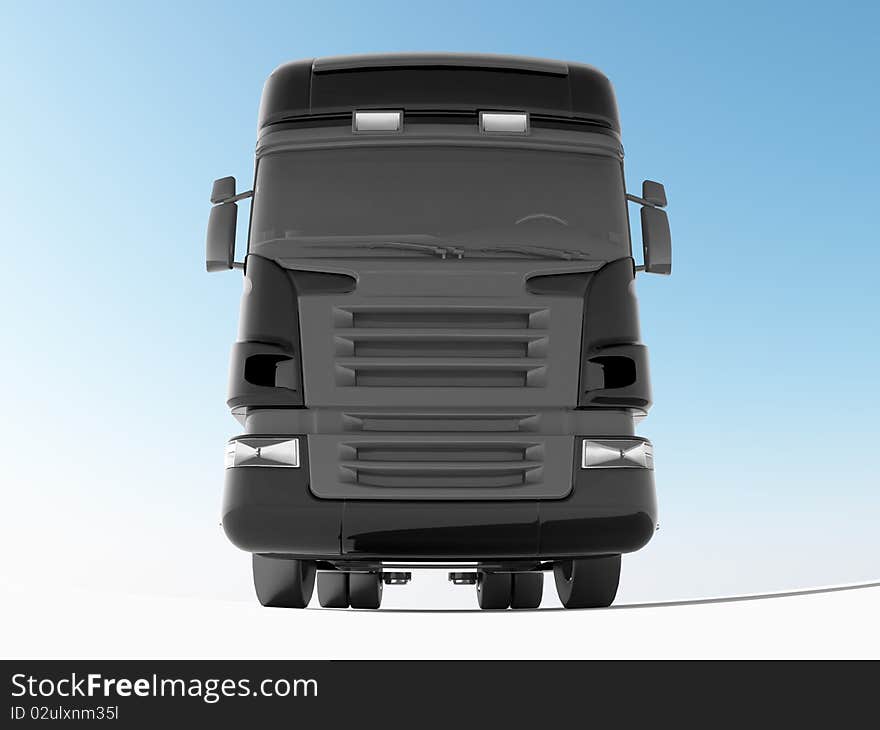 Track cab realistic illustration front view on sky gradient background. Track cab realistic illustration front view on sky gradient background