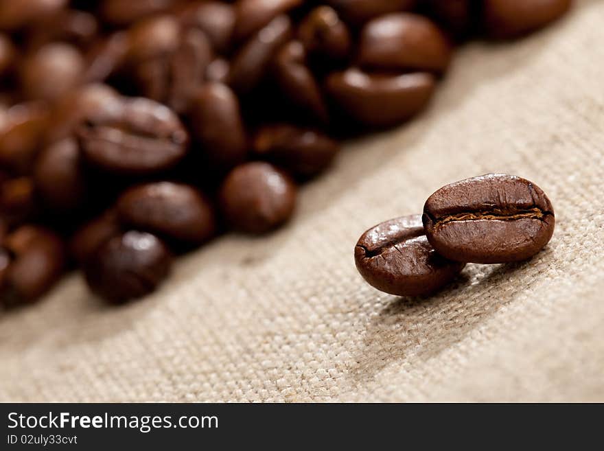 Close up view of some coffee beans