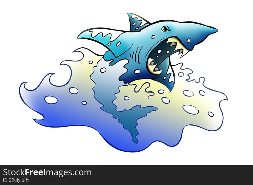 Illustration of a shark jumping out of the water