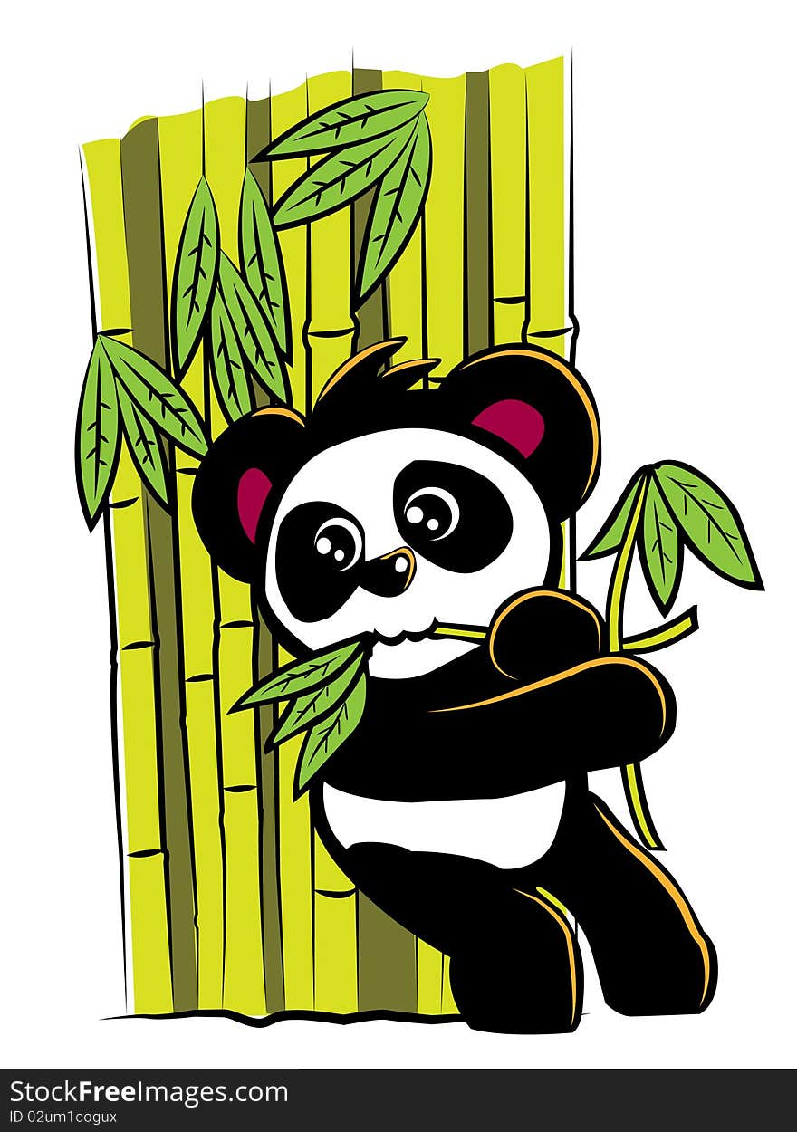 Panda Leaning On Bamboo