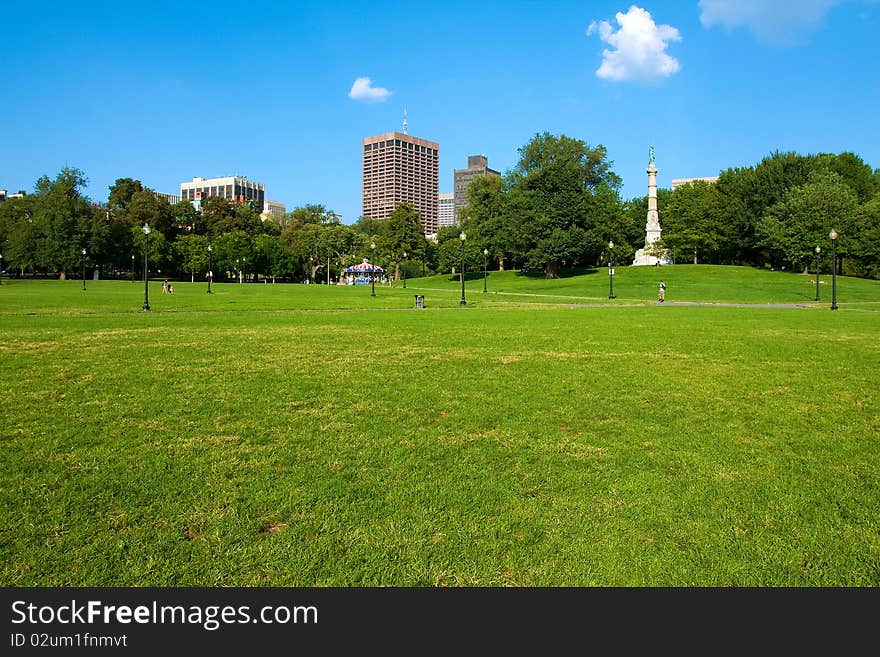 Panoramic view of Boston Public Garden in Massachusetts.