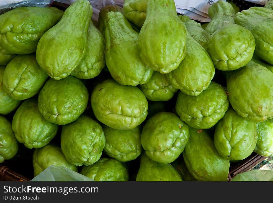 Many green chayote in the market,Laos