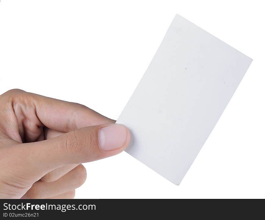 Gesture of man's hand giving a business card. Gesture of man's hand giving a business card