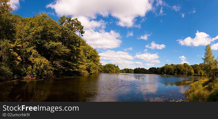 View of Ames Pond in North Easton, Massachusetts - USA.