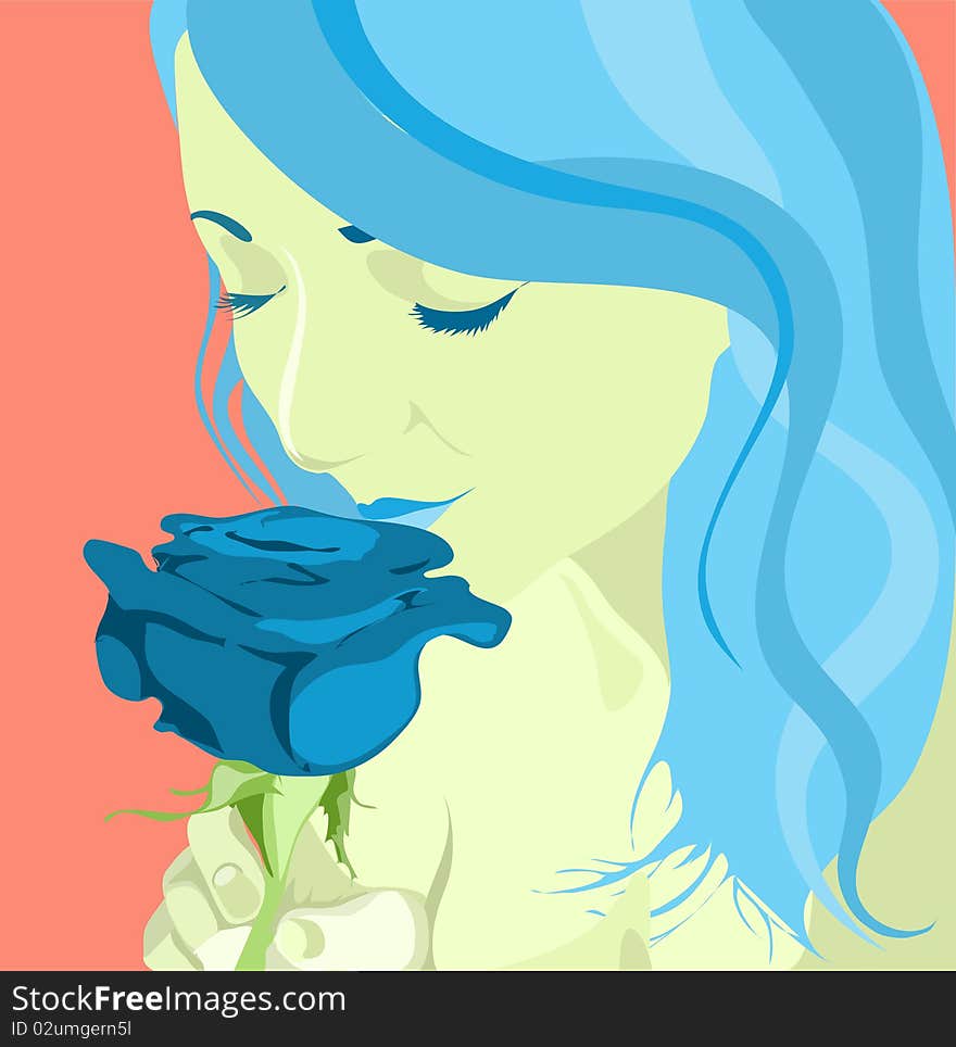 Vector drawing of the girl with a rose