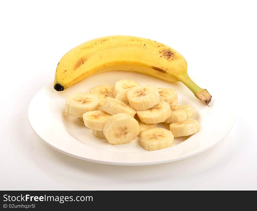 Fresh banana salad on whitebackground