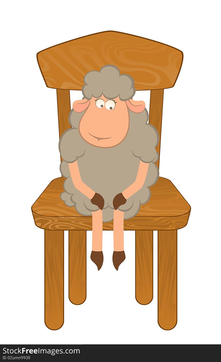 Cartoon funny sad sheep sits on a chair for a design