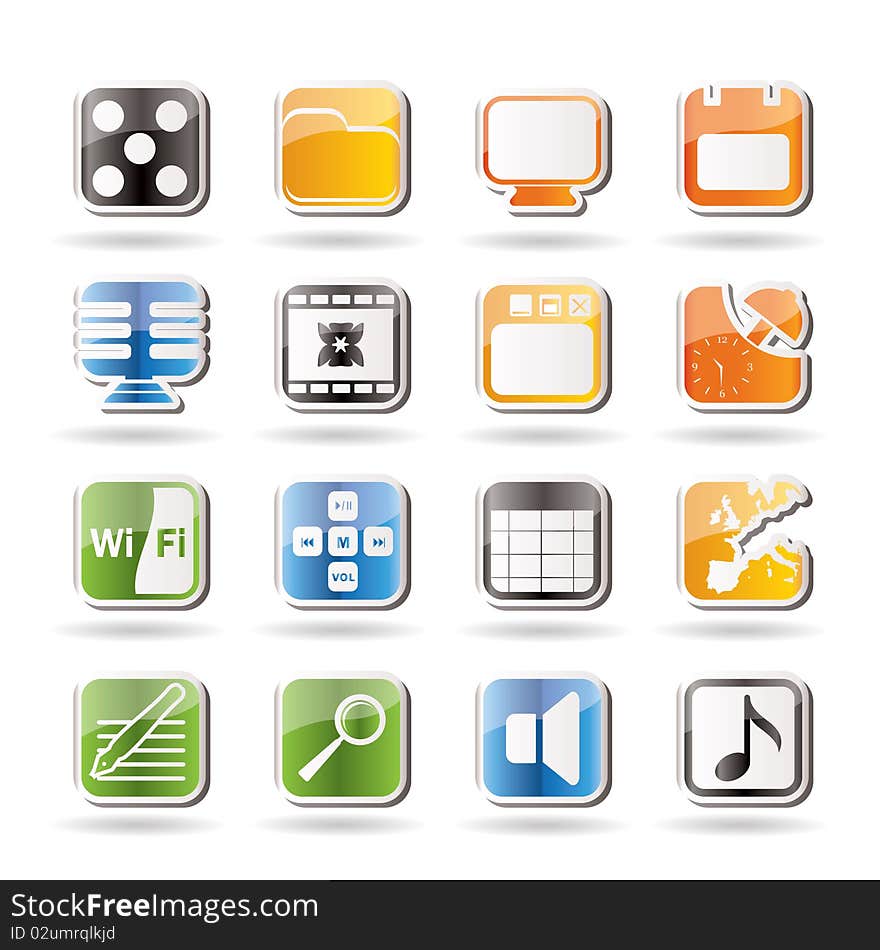 Phone Performance, Internet And Office Icons