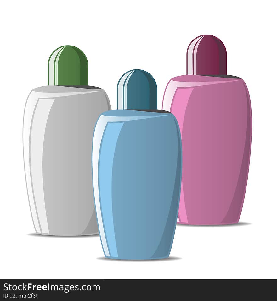 Set Of Colored Cosmetic Bottles