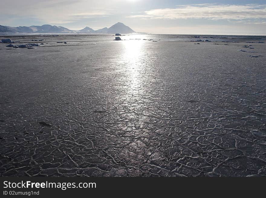 Polar landscape - frozen fjord (