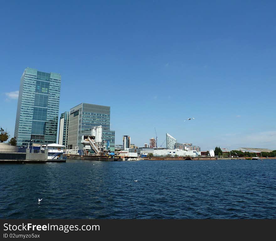 A view from the riverside of London Docklands. A view from the riverside of London Docklands.